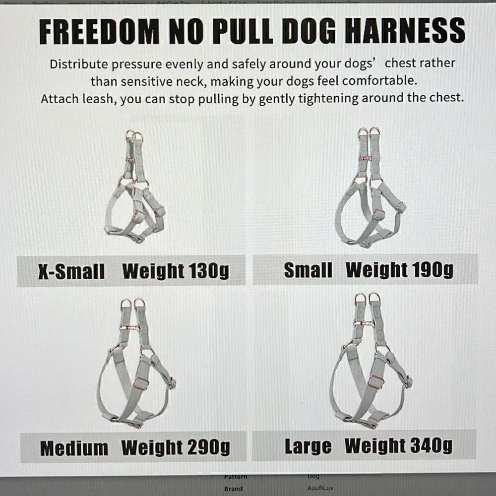 Soft Leather No Pull Dog Harness Gray/ Rose Gold Medium New!